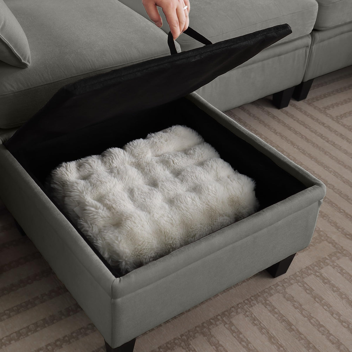 109'' Chenille Modular U Shaped Sectional Sofa DIY Combination 6 Seater Couch with Removable Seat Cushion and Storage Ottomans for Living Room/Apartment