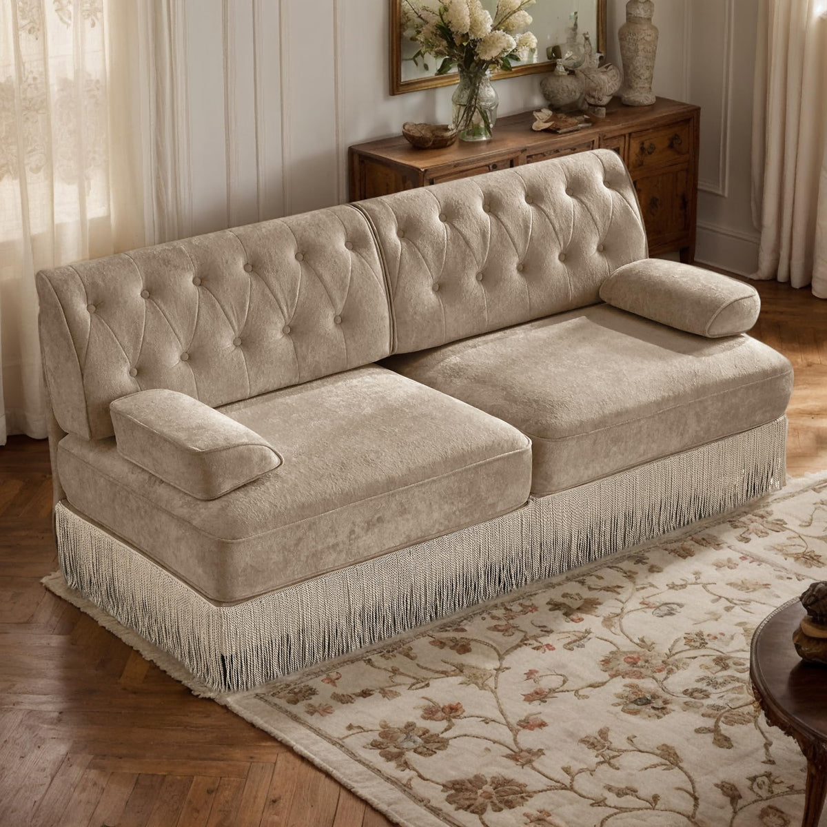 106'' Modern Chesterfield Style 3-Seater Sofa with 2 Ottoman, Upholstered Velvet Modular Sectional Sofa with Button Tufted, U Shape Deep Seat Cloud Sectional Couches for Living Room (Green)