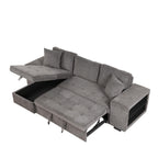 104.5 inch Reversible Sleeper Sectional Sofa with Pull Out Bed , Convertible L Shaped Sectional Couch with Storage Chaise and 2 Stools , Tufted Upholstered Pullout Sofa Bed for Living Room Apartment