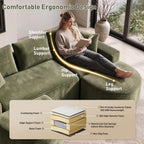 107" U Shaped Modular Boneless Sectional Sofa with 2 Curved Ottomans, Green