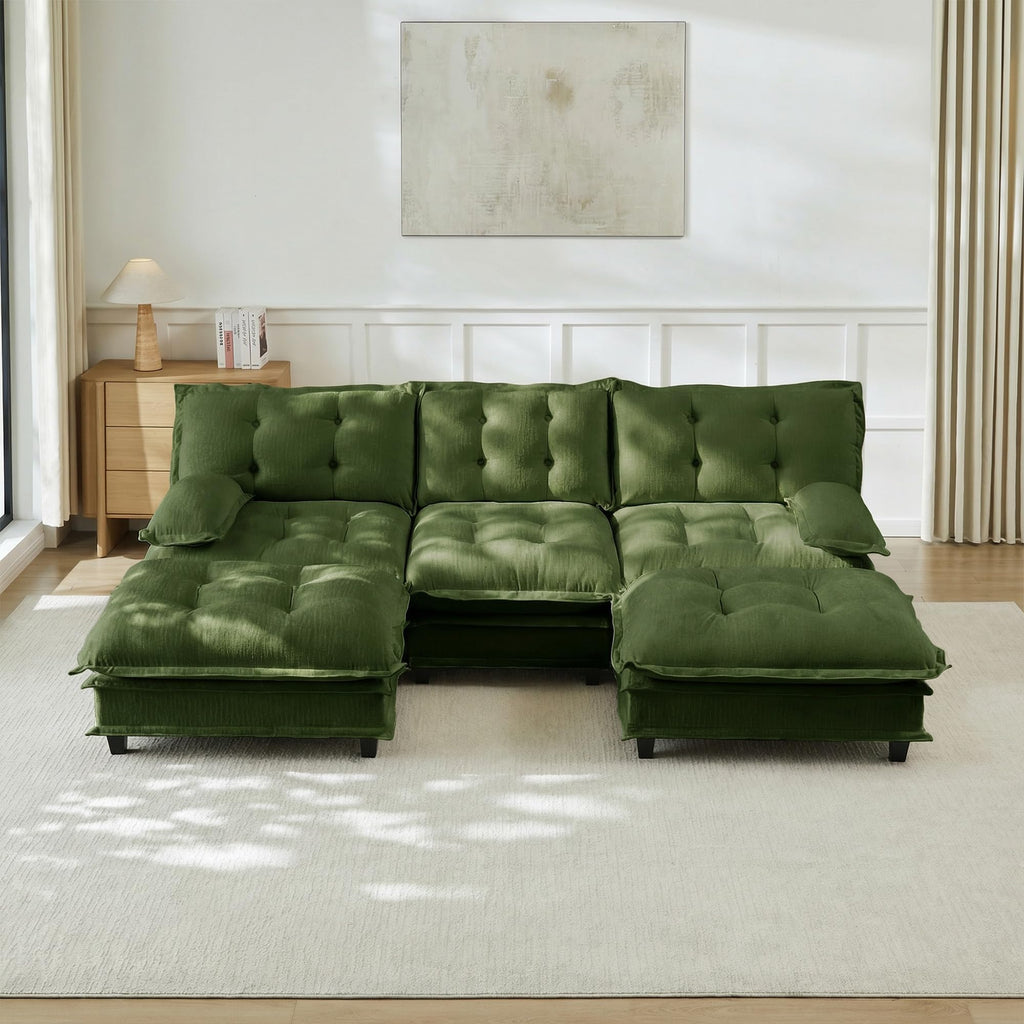 108" U Shaped Modular Sectional Sofa Couches for Living Room, Cloud Couch with Movable Ottomans, Comfy Chenille Sofa with Pillow-top Armrest for Bedroom Apartment