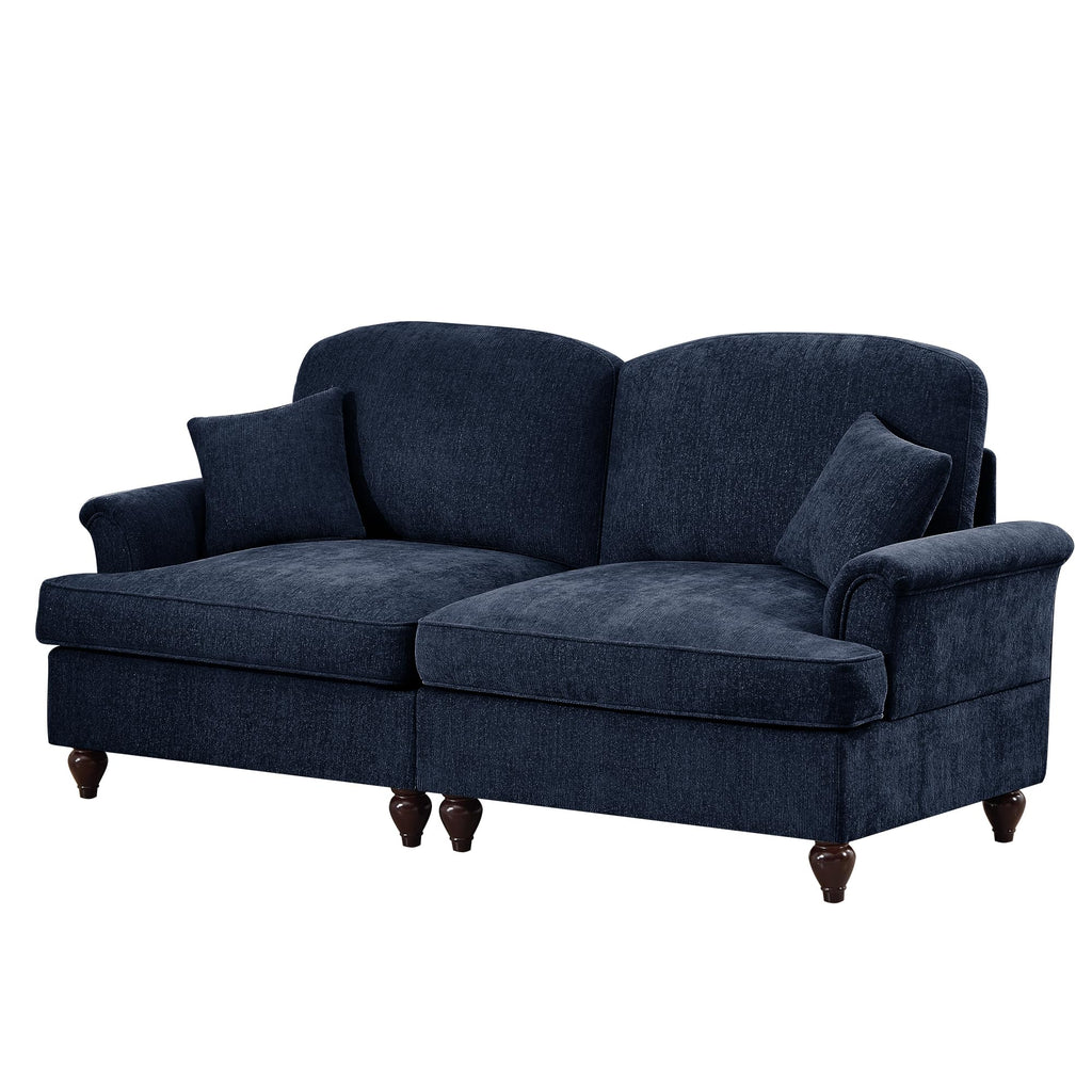 Tidyard Elegant Mid-Century Two-Seater Sofa with Flared Arms, Removable Ruffles, Spindle Legs & Chenille Fabric, Comfy Living Room Couch, Blue