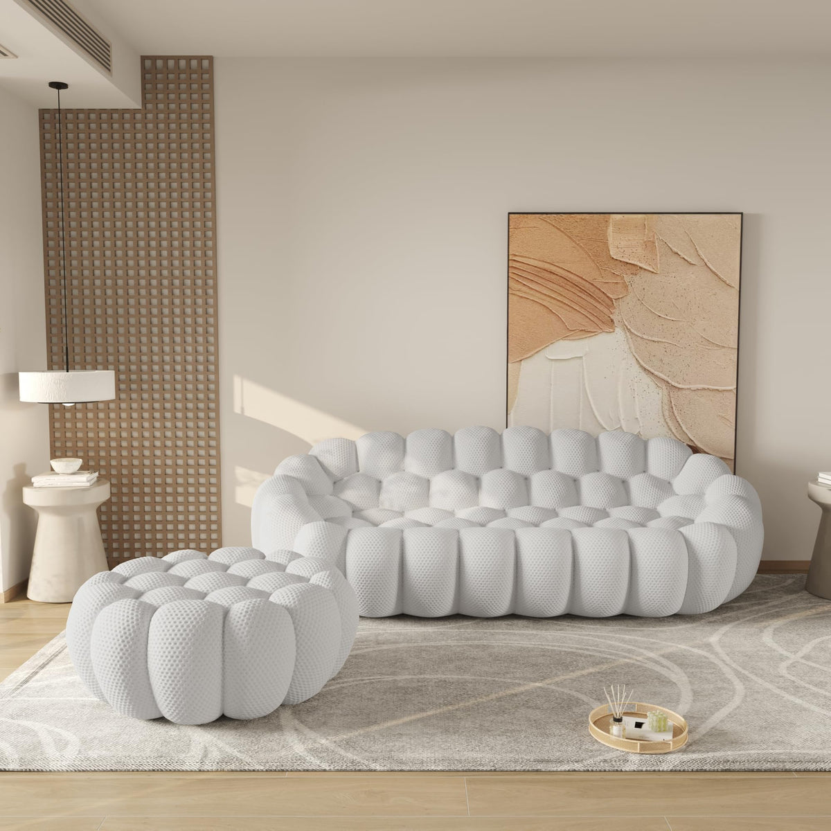 WJShome Modern Bubble Sofa Couch, 79.53" Curved Sofas for Living Room, Boneless Large Bean Bag Chair,Deep Seat Floor Sofas Chair Lounge 3 Seater for Home,Orange