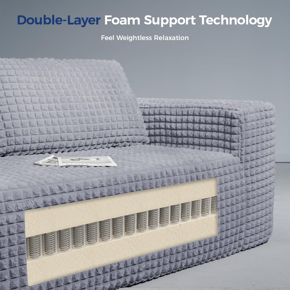 101" Couch for Living Room Furniture Diamond Boneless Sofa with 31-inch Extra Deep Seat, No Assembly, Gray