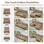 U Shaped Modular Sectional Sofa - 108" Chenille Cloud Deep Seat Couch with Ottoman, 5-Seat Comfy Lattice Decored Seat Cushion for Living Room, Apartment,Light Coffee