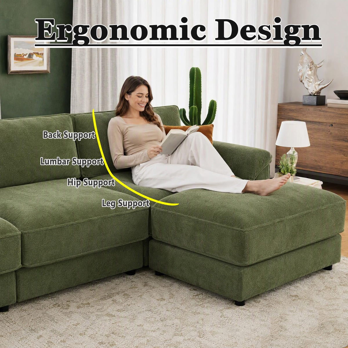 Vipbear 150" Modular Sectional Sofa, U Shaped Cloud Couch with 2 Ottomans