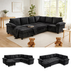 109" Modular Sectional L Shaped Sofa with Pull Out Bed, Sectional Sleeper 7 Seat Couch with Storage, Modern Chenille Convertible Sofa Bed, Sectional Couches for Living Room, Black