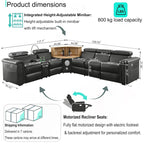 130" L-Shaped Power Reclining Sectional Sofa 5 Seater，Leather Electric Recliner Couches for Living Room with Motorized Lift Cabinet & loudspeakers Ambient LED, Black
