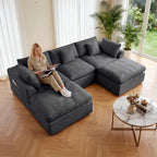 111" Boneless Sectional Couches for Living Room, 5 Seater Deep Seated U Shaped Cloud Couch with Ottomans, Chenille Compressed Modular Cloud Sofa Couch in a Box, No Assembly Required, Grey