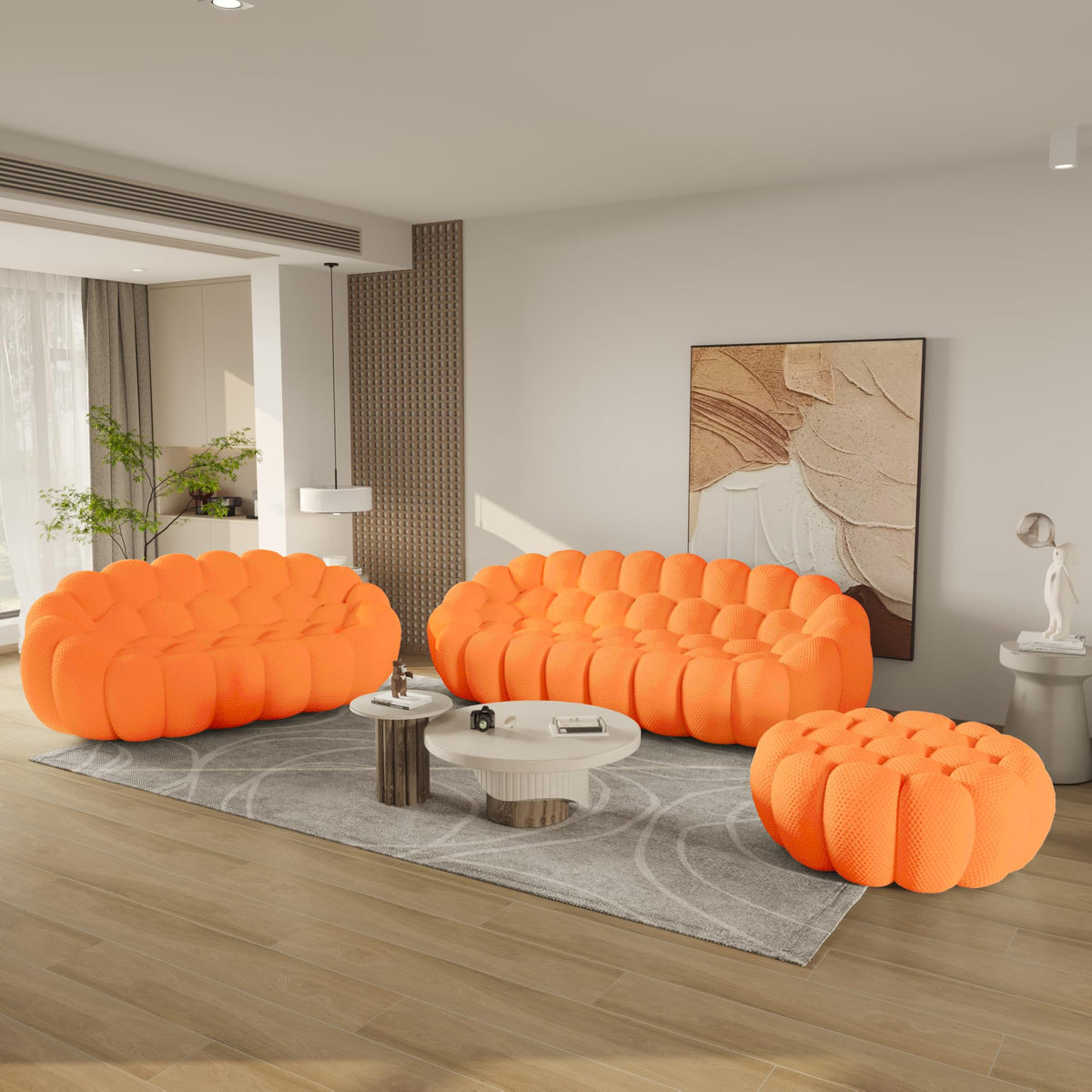 WJShome Modern Bubble Sofa Couch, 79.53" Curved Sofas for Living Room, Boneless Large Bean Bag Chair,Deep Seat Floor Sofas Chair Lounge 3 Seater for Home,Orange