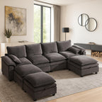 130" Modular Sectional Sofa with Storage, Premium Chenille Cloud Couch with Movable Ottomans, 1200lbs Heavy Duty Deep Seat Sectional, High-Density Foam