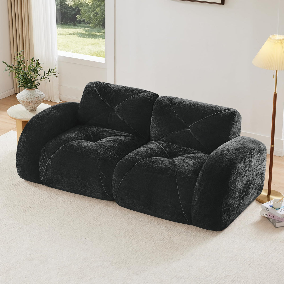 U-Shaped Boneless Sofa, Tufted 32d High Density Sponge Bottom, Anti-Slip Design, No Assembly Required, Free Combination, Movable Ottomans for Living Rooms, Home Theater, Blue