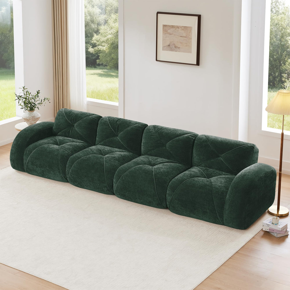 U-Shaped Boneless Sofa, Tufted 32d High Density Sponge Bottom, Anti-Slip Design, No Assembly Required, Free Combination, Movable Ottomans for Living Rooms, Home Theater, Blue