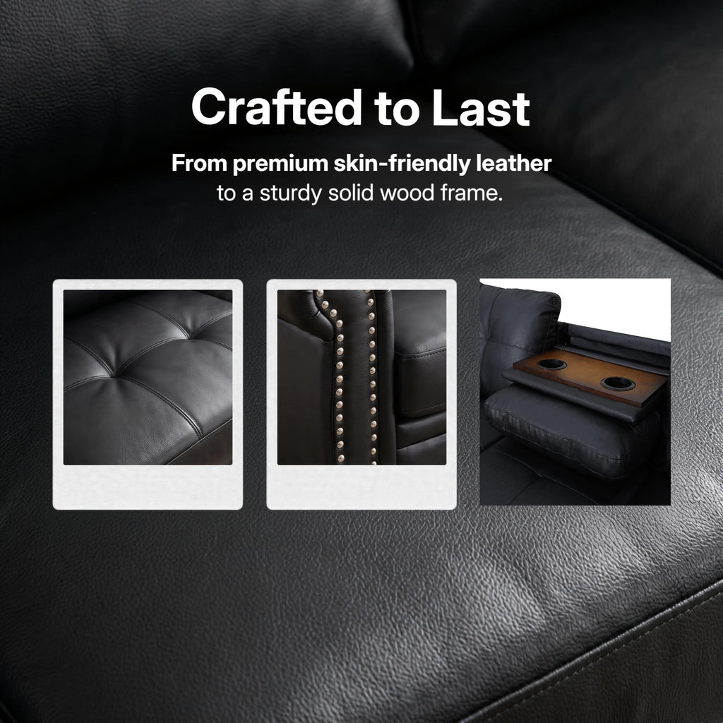 Leather L-Shaped Couch Set, 97.5"L x 69.5"W Sectional Sofas Black
