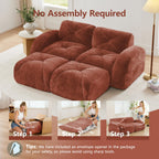 U-Shaped Sectional Sofa with 2 Movable Ottomans, 2-Seater Tufted Velvet Couch, Boneless Cloud Design, 32D High-Density Foam, No Assembly Required, Anti-Slip Bottom for Living Room Bedroom, Red Brown