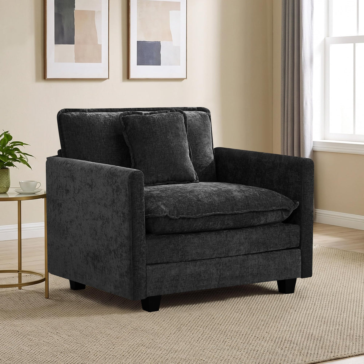 113" V-Shaped Cloud Couch, Modular Sectional for Living Room, Light Grey