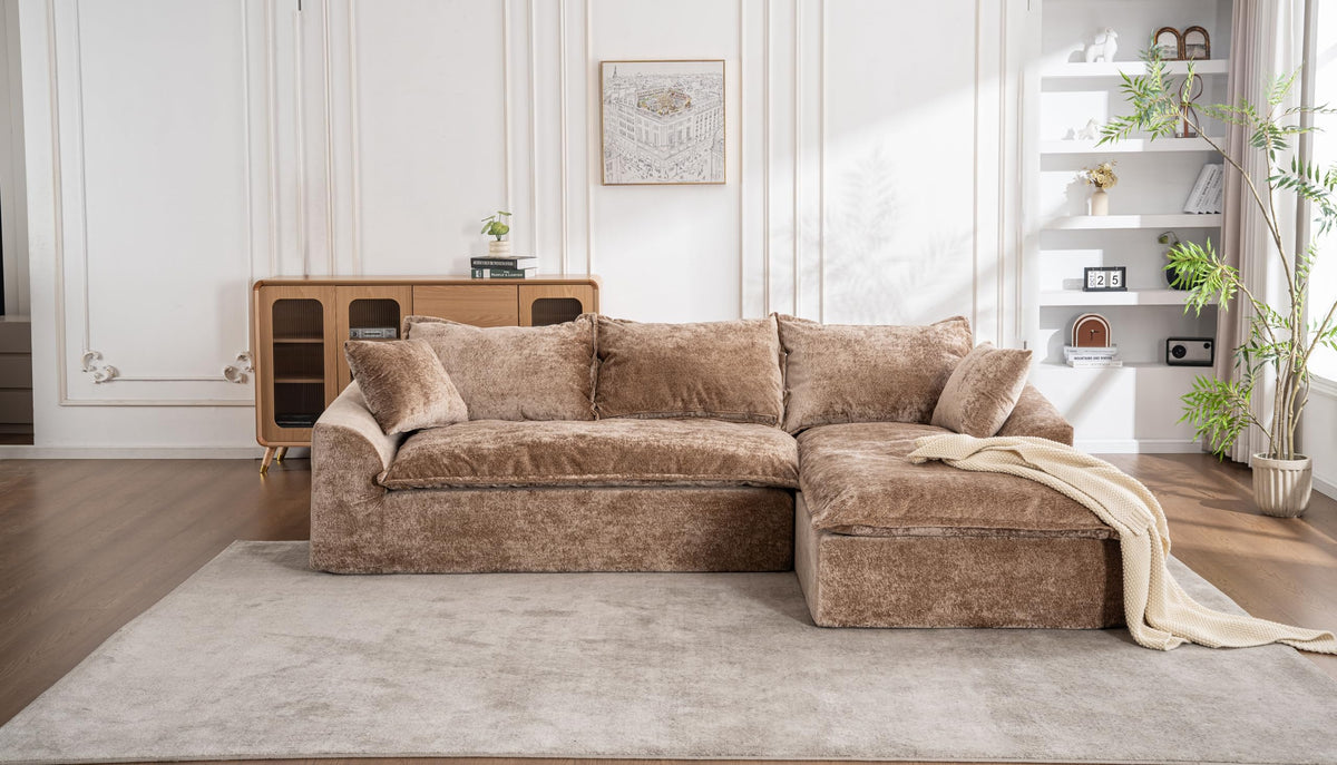 103" Cloud Sectional Couch with L Shape Chaise, Boneless Modular Large Segment Sofa for Living Room, No Assembly Required(Brown)