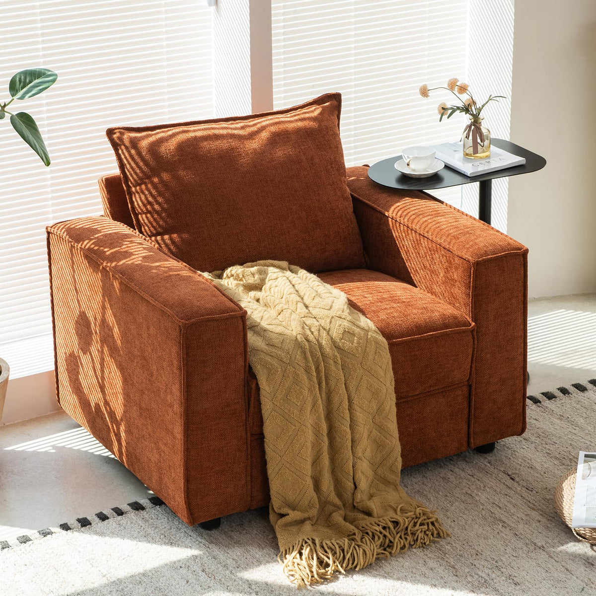 YUHUASHI Square Loveseat Sofa,Linen Fabric Upholstered Couch，Pink
