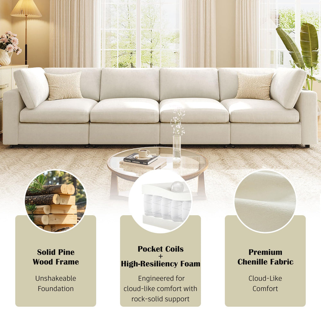 U-style 133.5" Upholstered Modular Sofa with Storage Space, USB Charge Por