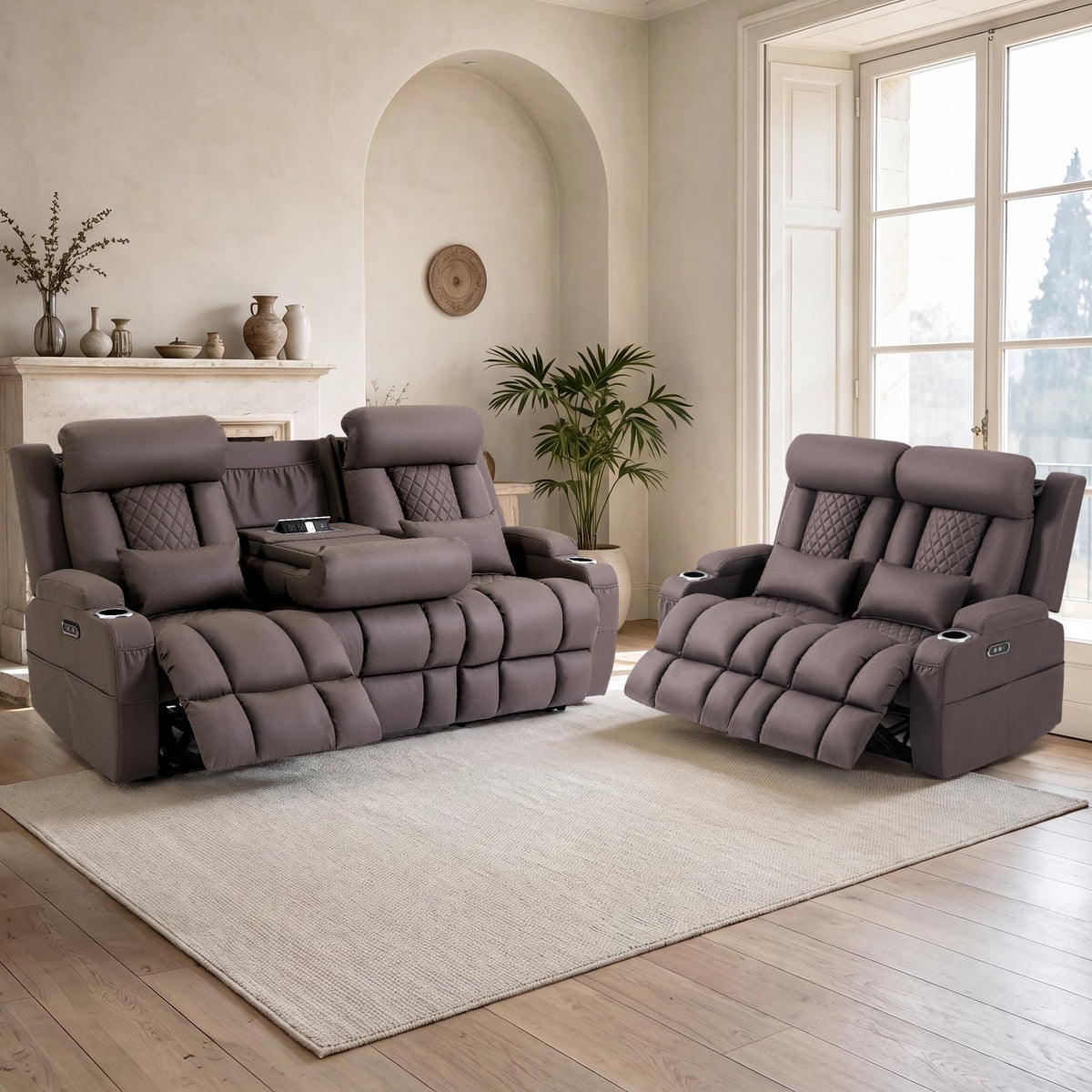 Wall Hugger Power Reclining Sofa w/ Adjustable Headrest, Gray