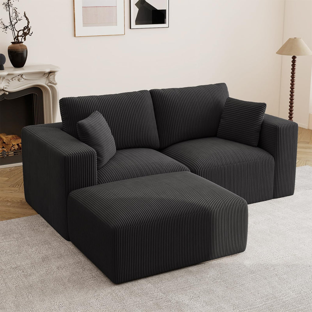 79" Modular Sectional Sofa, Cloud Couch Loveseat Memory Foam Boneless Couch with Chaise, Cozy Upholstered Corduroy Floor Couch, No Assembly Required Living Room Furniture for Apartment, Beige