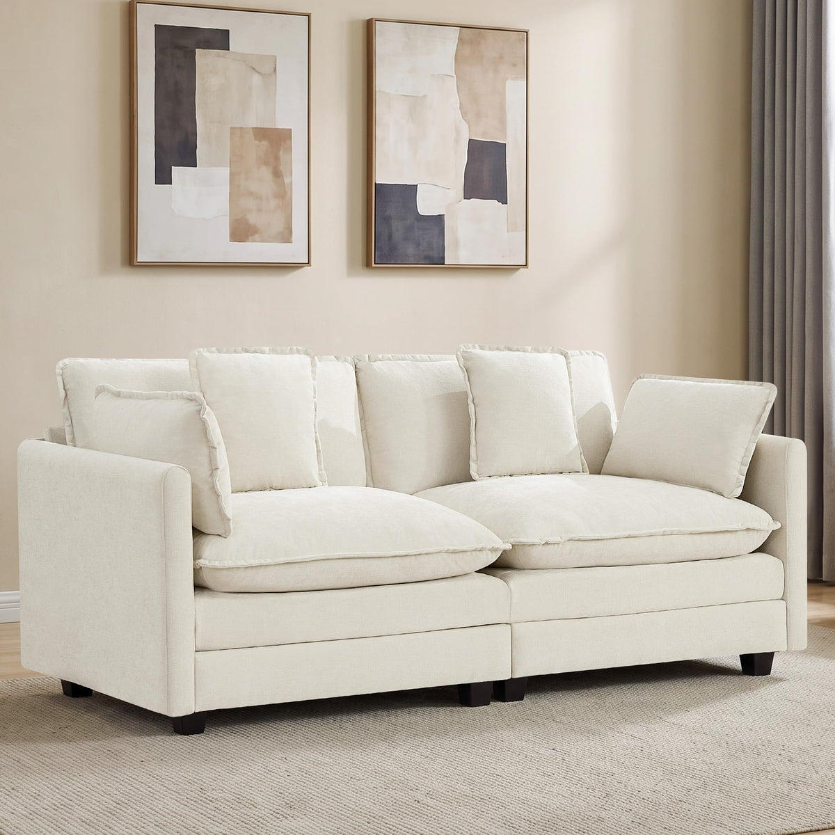 113" V-Shaped Cloud Couch, Modular Sectional for Living Room, Light Grey