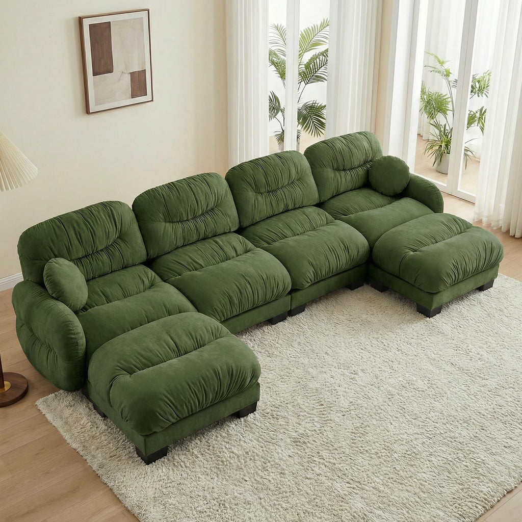 116" U Sectional Couches for Living Room, 3 Seater Modular Couch with 2 Ottoman, Cloud Sofa with Soft Chenille Fabric, High-Density Foam Cushion, Living Room Furniture, Beige