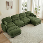 116" U Sectional Couches for Living Room, 3 Seater Modular Couch with 2 Ottoman, Cloud Sofa with Soft Chenille Fabric, High-Density Foam Cushion, Living Room Furniture, Beige