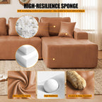 108" L-Shaped Modular Boneless Couch for Living Room,Faux Leather Sofa Bed