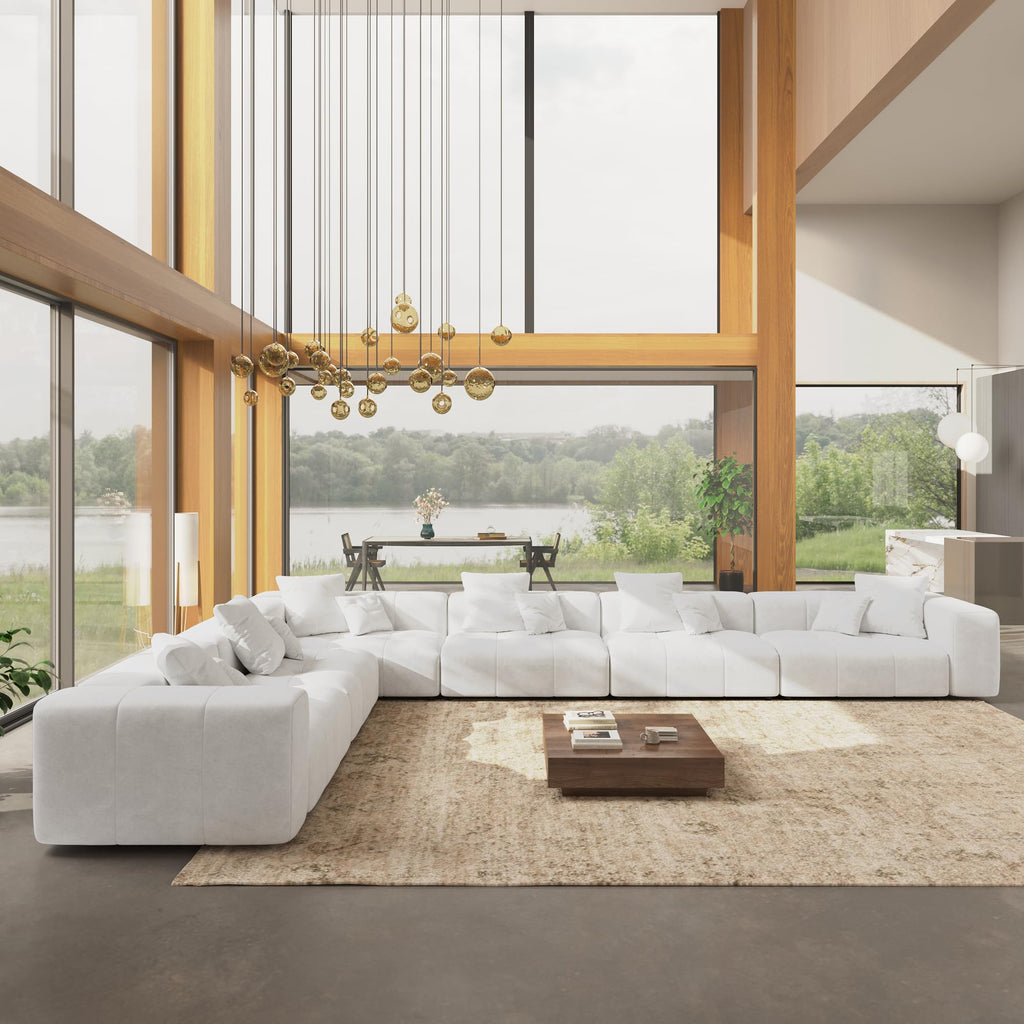 WJShome Oversized Sectional Couches for Living Room,183" V Shaped Couch, 6-Seater Cloud Modular Sectional Sofa, Linen Deep Seat Cloud Couches for Living Room,White