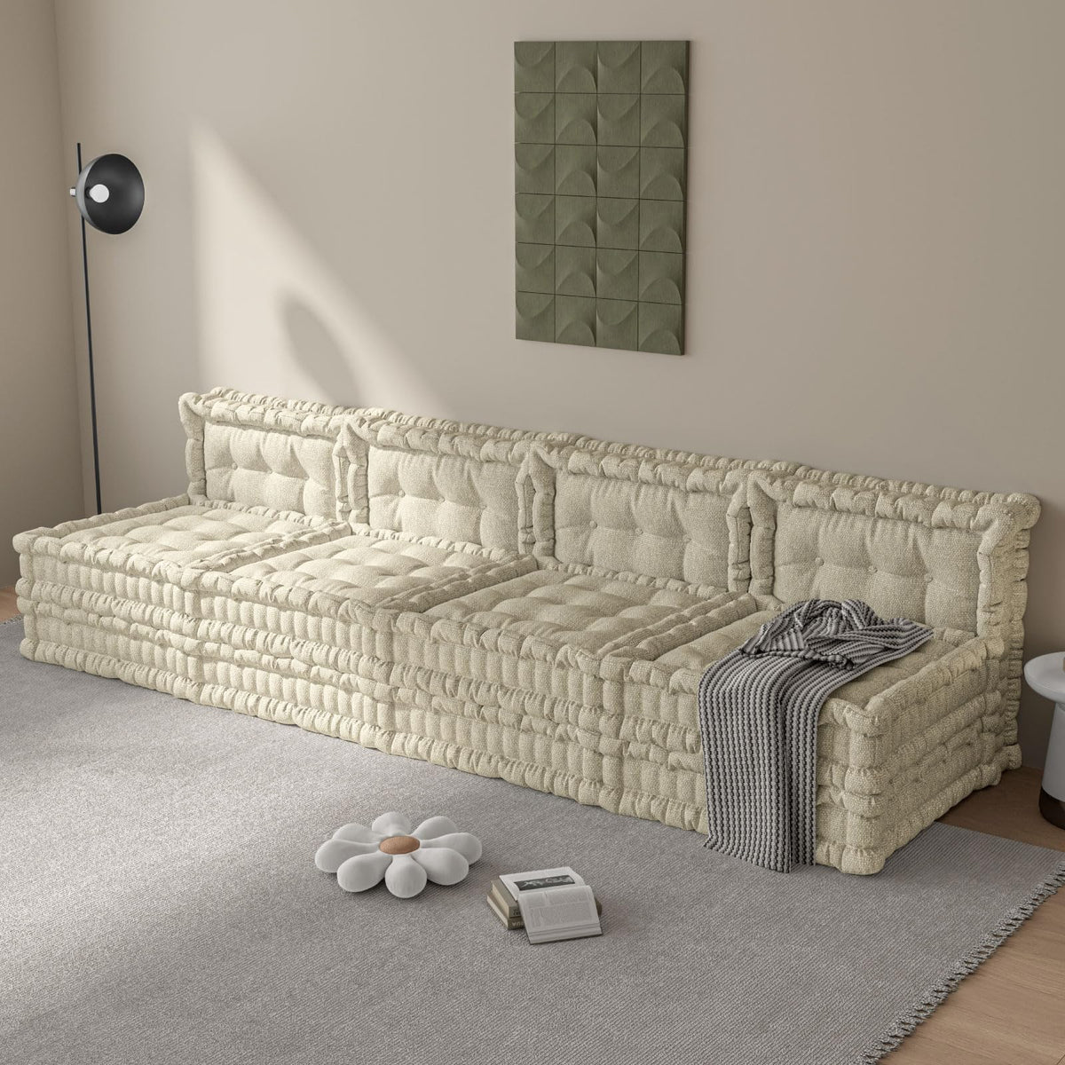 WOWMAX 4 Sets Floor Sofa Couch Bed Convertible Lazy Sofa Sleeper Bed, Floor Chair Bed Mattress Oversized Floor Pillow Ideal for Reading & Gaming, Home Decoration, Light Blue Flowers