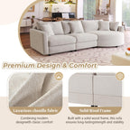 107" 3-Piece Chenille Sectional Sofa with Curved Chaise, Solid Pine Wood Frame & Compressed Foam Cushions, Modern L-Shaped Couch for Living Room/Office, Includes 3 Throw Pillows, Easy Assembly
