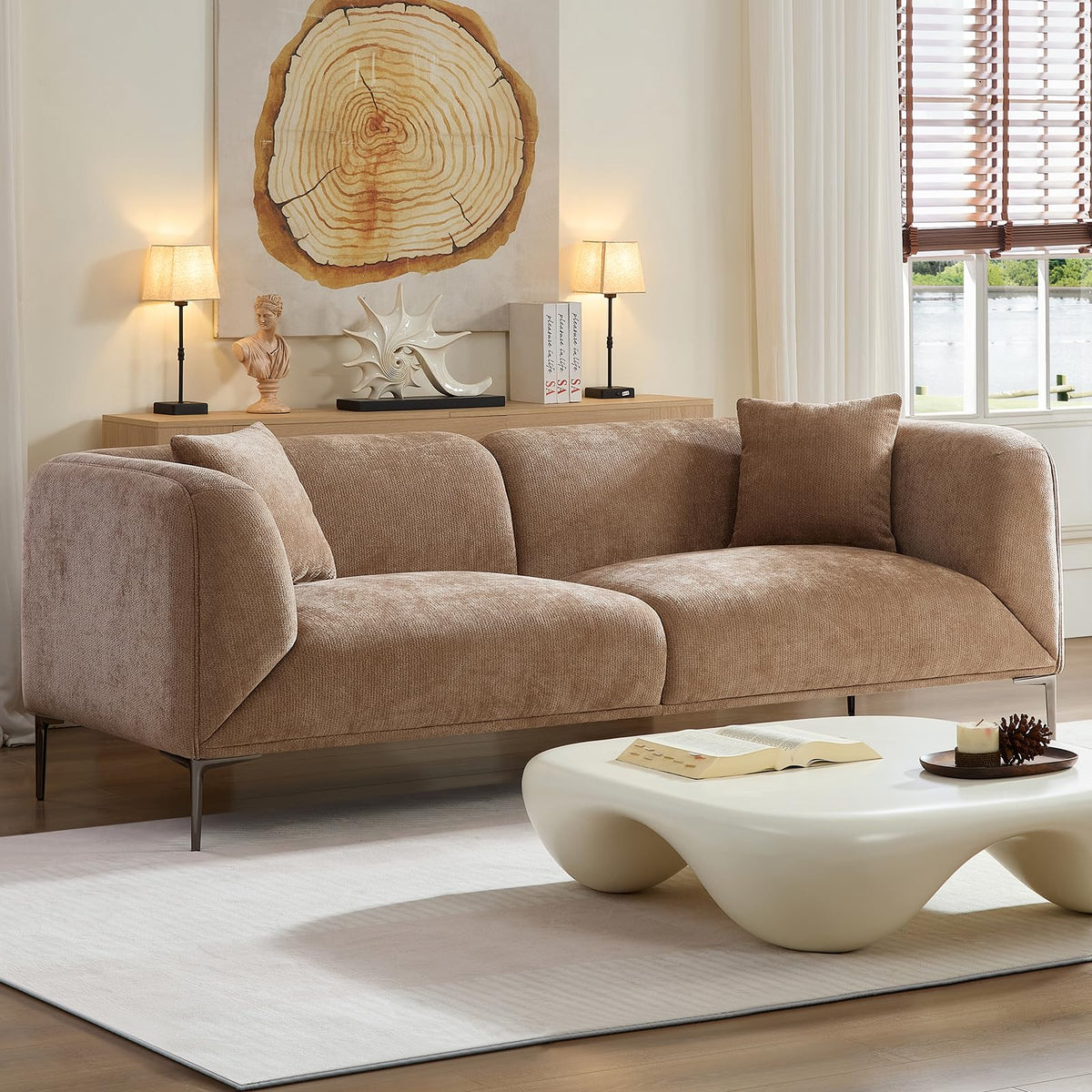 110" Modern Sofa Couch 3-Seater Deep Seat for Living Room, Camel