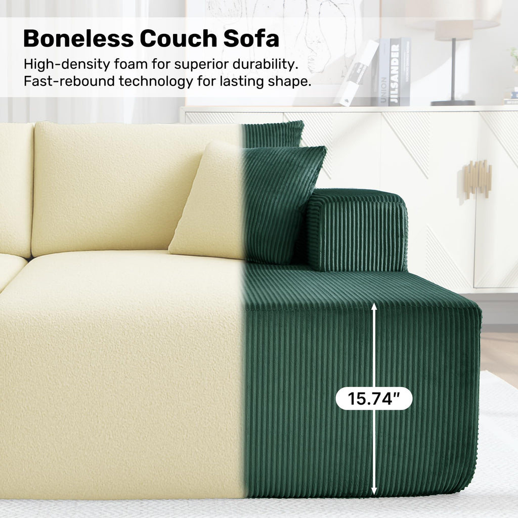 U-Shape Sectional Couch for Living Room,4 Seater Boneless Sofa Couch for Living Room Bedroom Apartments,146" Modular Sectional Corduroy Couch with Deep Seat,No Assembly Green