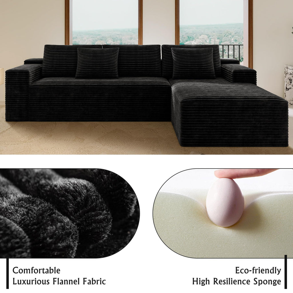 Tidyard Modular Sectional Sofa, No Assembly Required 104.3 Inch Plush Corduroy Fabric Reversible Chaise Lounge Couch for Living Room Bedroom Apartment