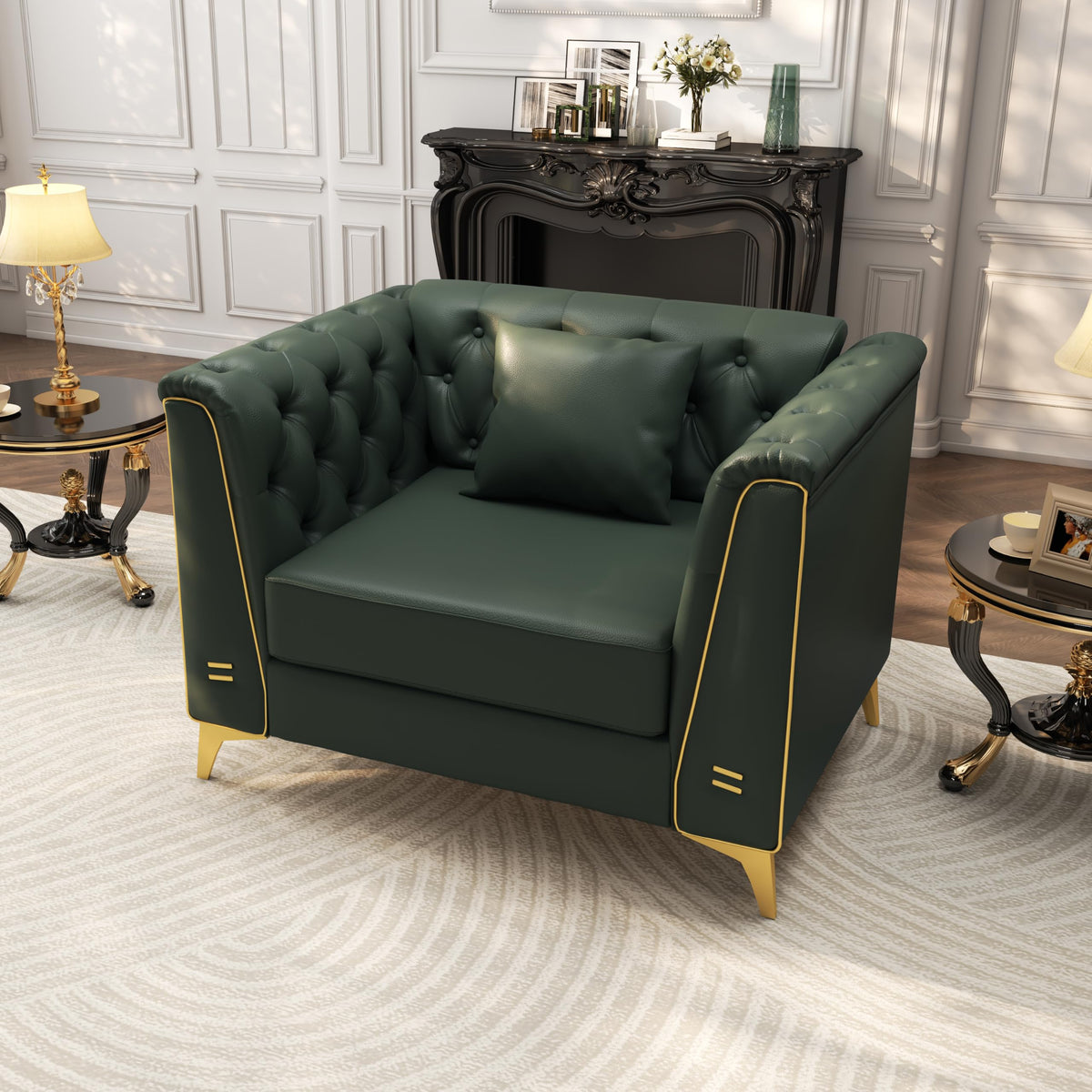 Tmsan 81.5" Green Faux Leather Modular Sleeper Sectional Sofa Couch Bed