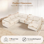 Vesgantti 141.7" Boneless Sectional Sofa with Chaise, 7 Seater Couch, Beige