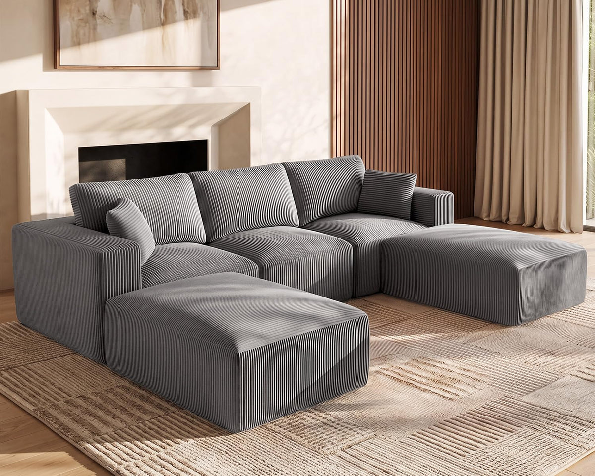 111" Modular Sectional Sofa, U Shaped Cloud Boneless Couch Gray
