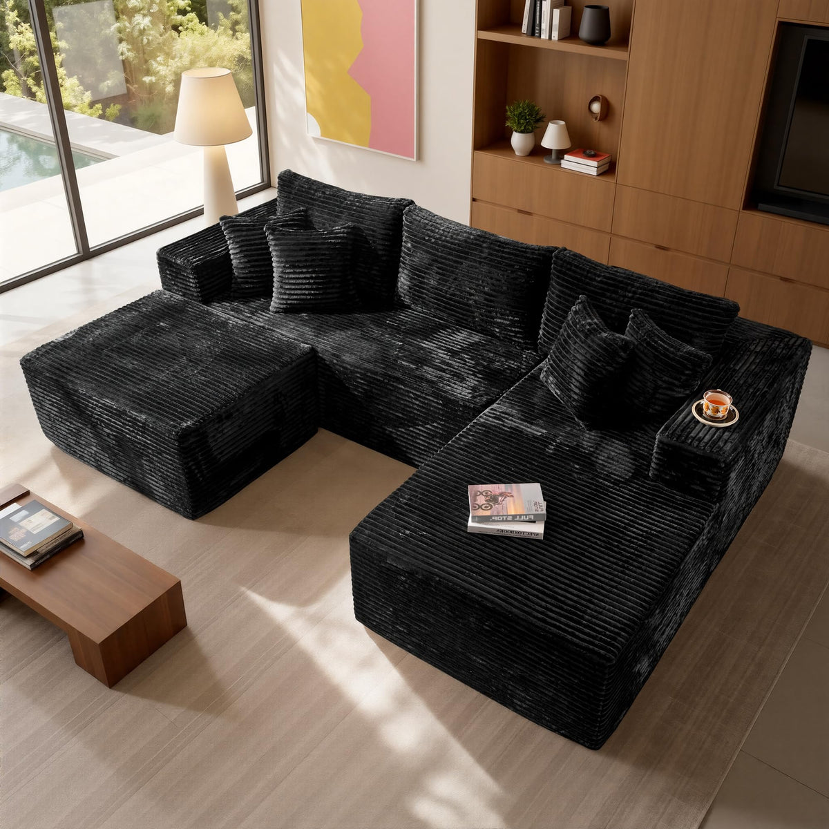 108" Modular Cloud Sofa, High-Density Foam Sectional Couch, Oversized Convertible U-Shaped Sofa Bed with Plush Fabric, Deep Seats, Wide Armrests, Boneless Couches for Living Room, Beige