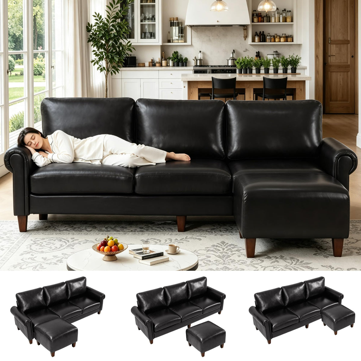 100" Modular Sectional Sofa, L-Shaped Velvet Couch for Small Spaces