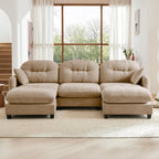 107" Modular Sectional Sofa, Comfy U Shaped Cloud Couch with Ottoman, Chenille Sofa Sleeper Deep Seat Sofas with Throw Pillows for Apartment-Camel