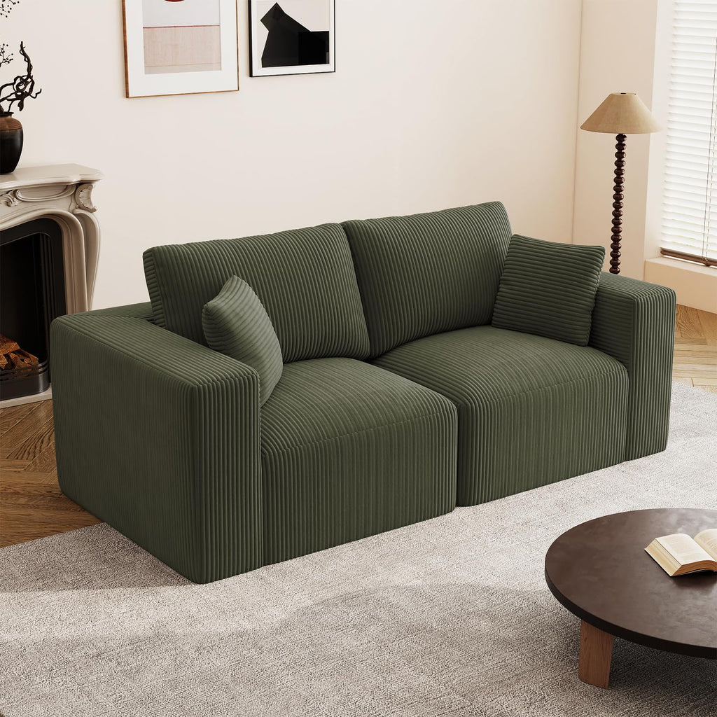 79" Modular Sectional Sofa, Cloud Couch Loveseat Memory Foam Boneless Couch with Chaise, Cozy Upholstered Corduroy Floor Couch, No Assembly Required Living Room Furniture for Apartment, Beige