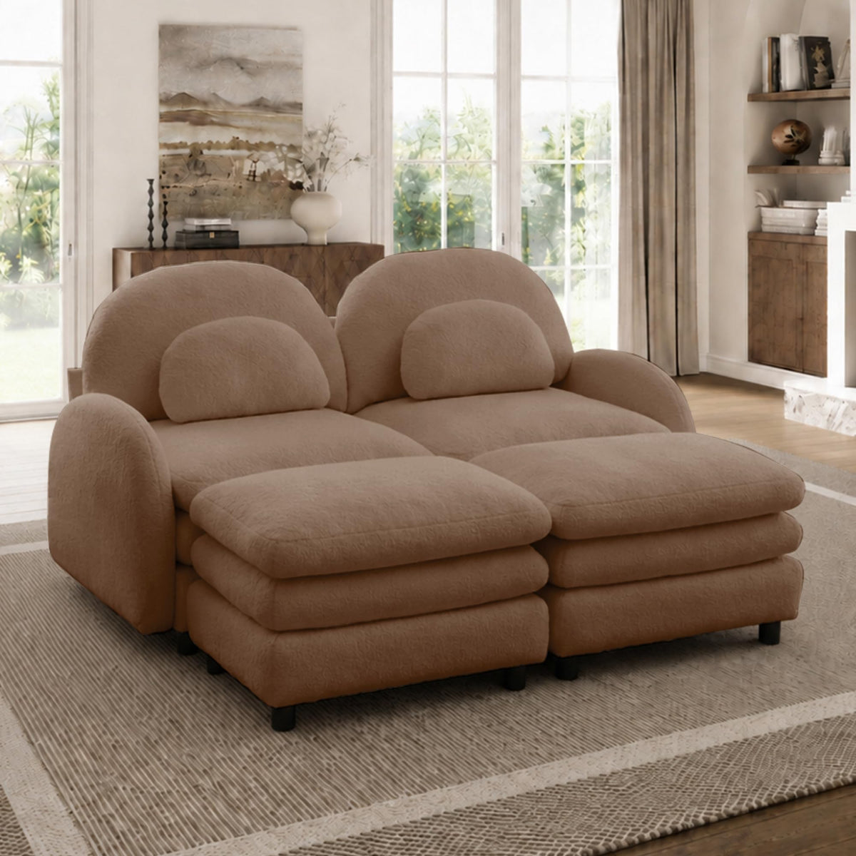 129.1" Modular Sectional Couch, Teddy Fleece Fabric, Orange