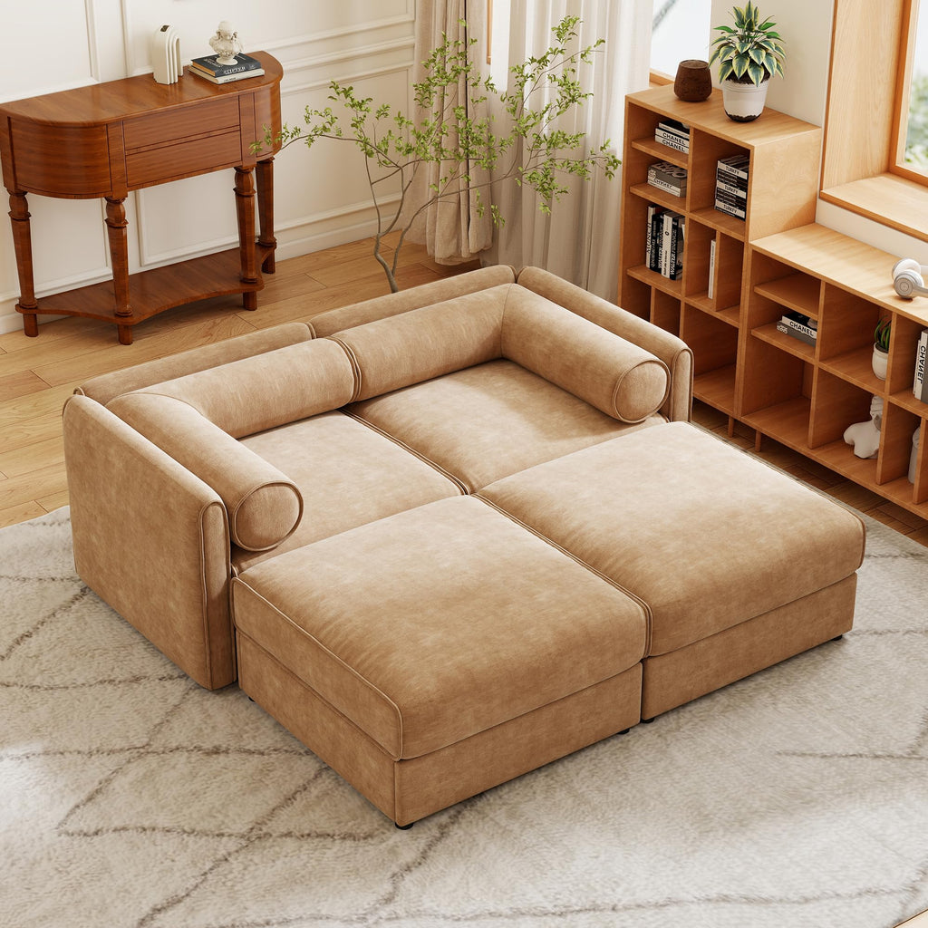 109'' Modular Sectional Sofa, Oversized 4 Seat L Shaped Couch with Storage Ottoman, Extra Deep Seat, Modern Comfy Convertible Chenille Sofa with Chaise, Lounge Couches for Living Room, Camel