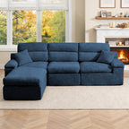 111" Modular Chenille Sofa Set w/ Reversible Chaise,No-Assembly-Beige-Blue
