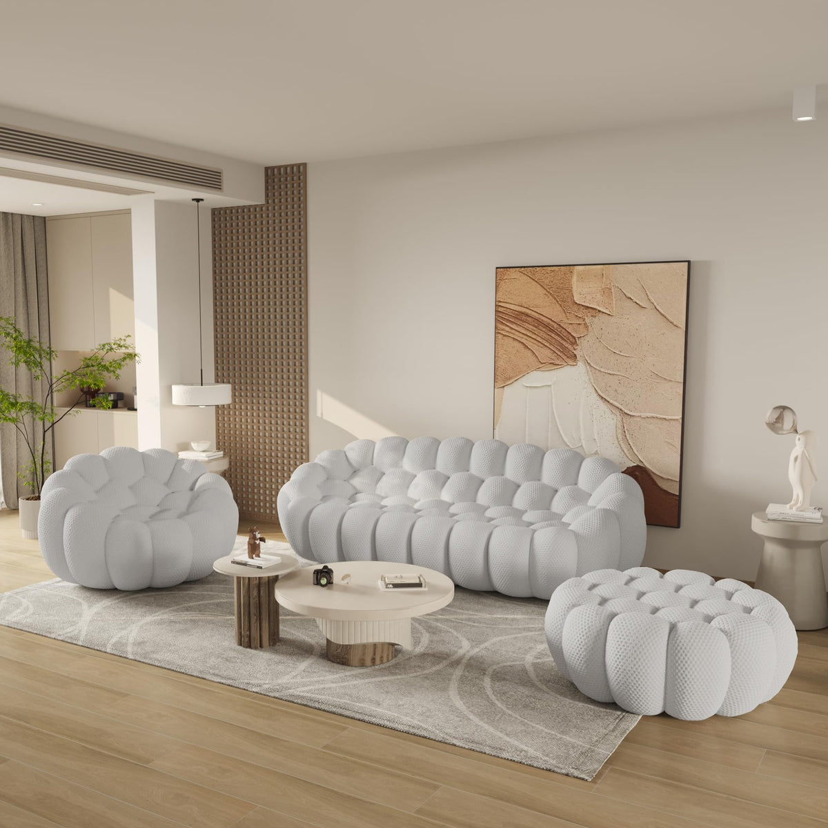 WJShome Modern Bubble Sofa Couch, 79.53" Curved Sofas for Living Room, Boneless Large Bean Bag Chair,Deep Seat Floor Sofas Chair Lounge 3 Seater for Home,Orange
