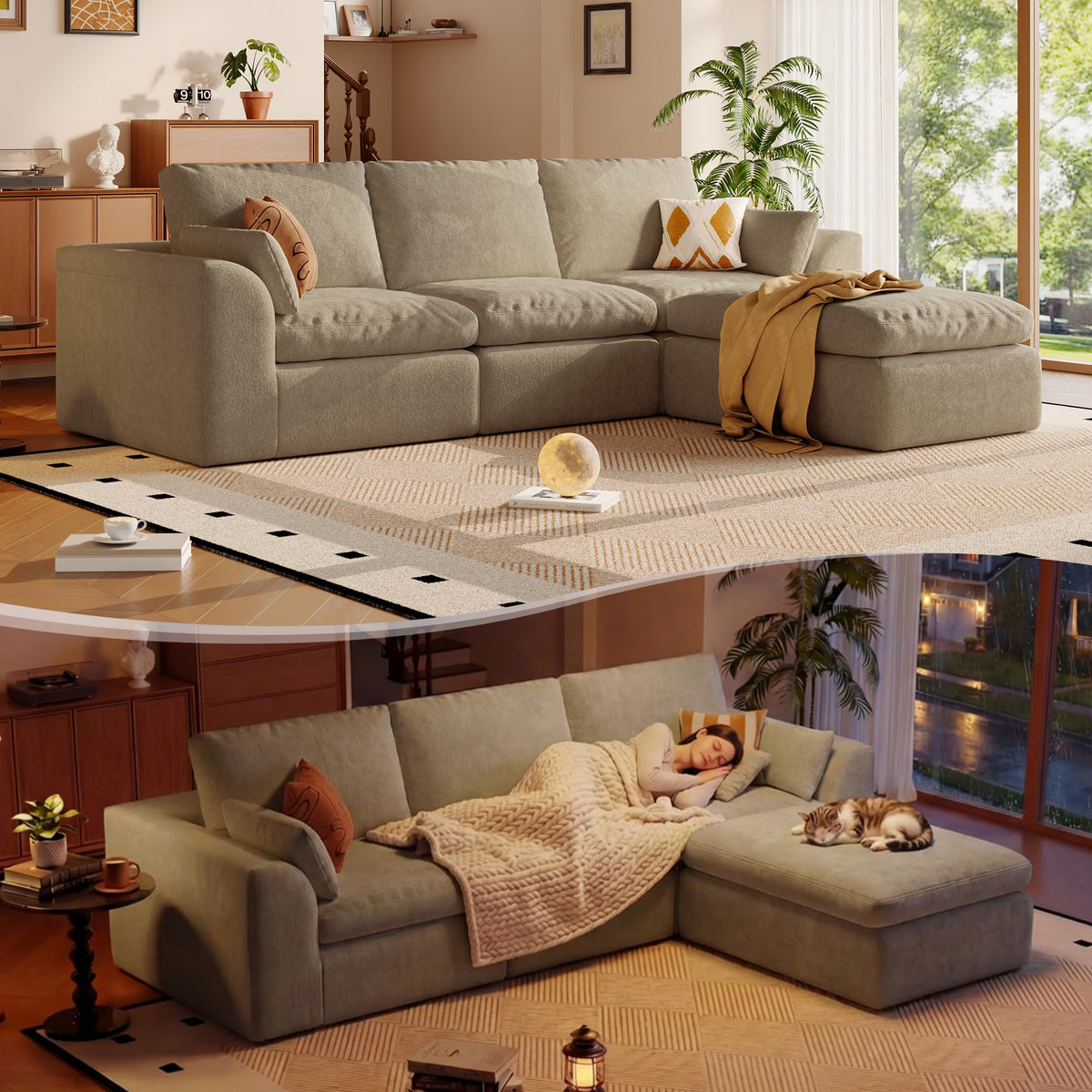 108" Boneless L-Shape Modular Cloud Sectional Sofa with Ottoman
