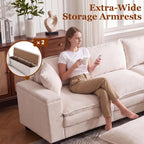V Shaped Modular Sectional Couch with Storage Ottoman, Beige