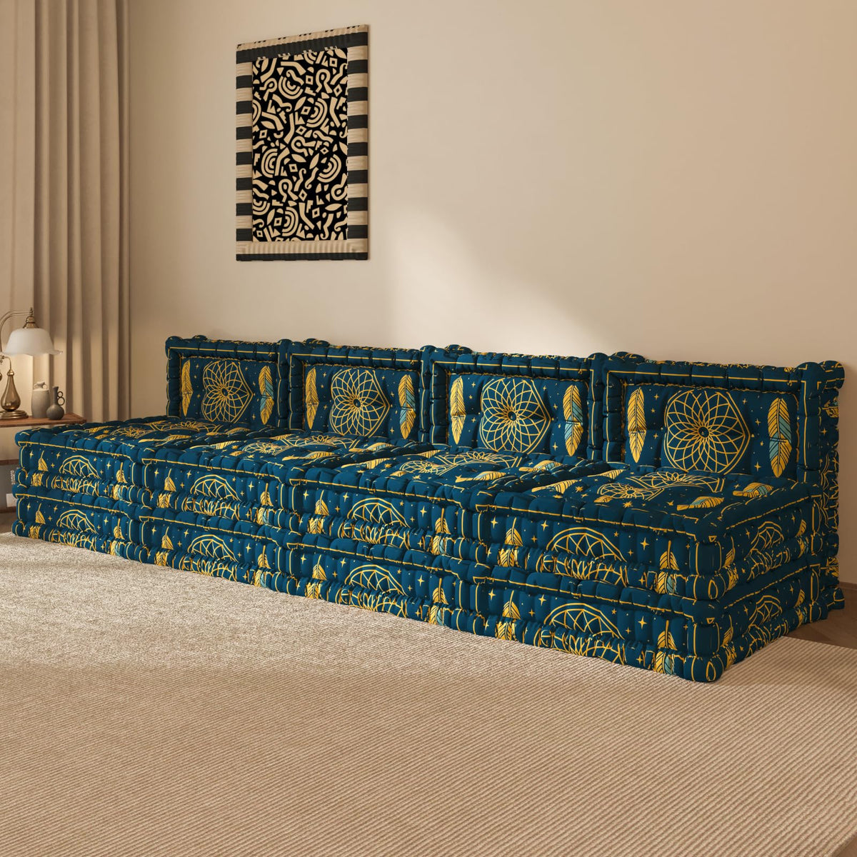 WOWMAX 4 Sets Floor Sofa Couch Bed Convertible Lazy Sofa Sleeper Bed, Floor Chair Bed Mattress Oversized Floor Pillow Ideal for Reading & Gaming, Home Decoration, Light Blue Flowers
