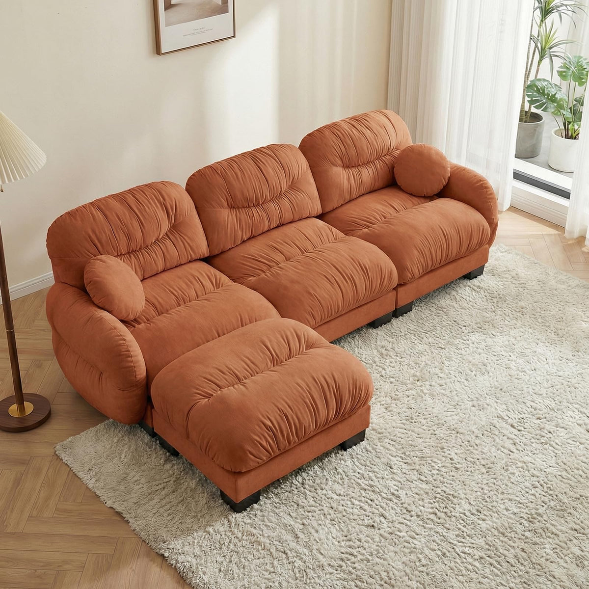 116" U Sectional Couches for Living Room, 3 Seater Modular Couch with 2 Ottoman, Cloud Sofa with Soft Chenille Fabric, High-Density Foam Cushion, Living Room Furniture, Beige